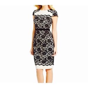 Antonio Melani Black Cream Floral Lace Cap Sleeve Sheath Dress Size 4